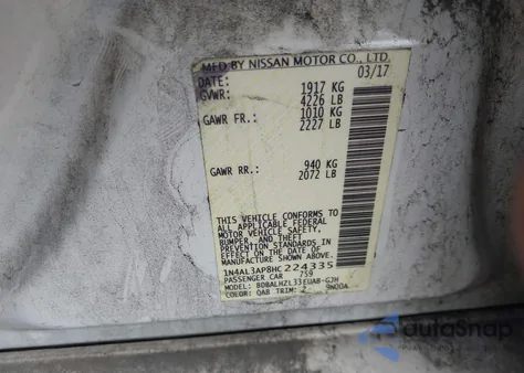 2017 Nissan Altima 2.5 Sr z USA, uszkodzony, nr VIN 1N4AL3AP8HC224335